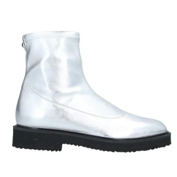 NWT Giuseppe Zanotti Pull On Square Toe Ankle Boots Silver Women's 36/US 6 - Picture 1 of 5
